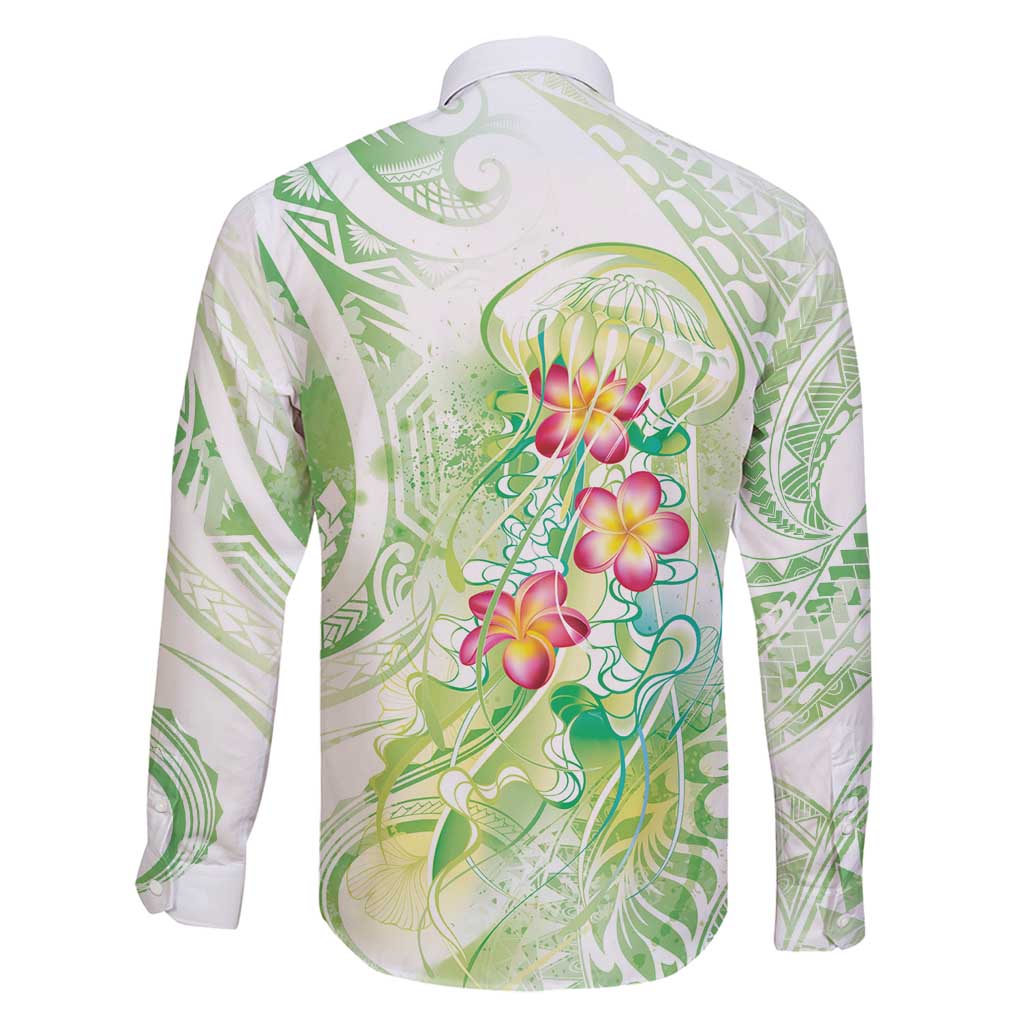 Summer Green Polynesian Jellyfish Family Matching Off Shoulder Short Dress and Hawaiian Shirt Watercolor Glows - Polynesian Pride