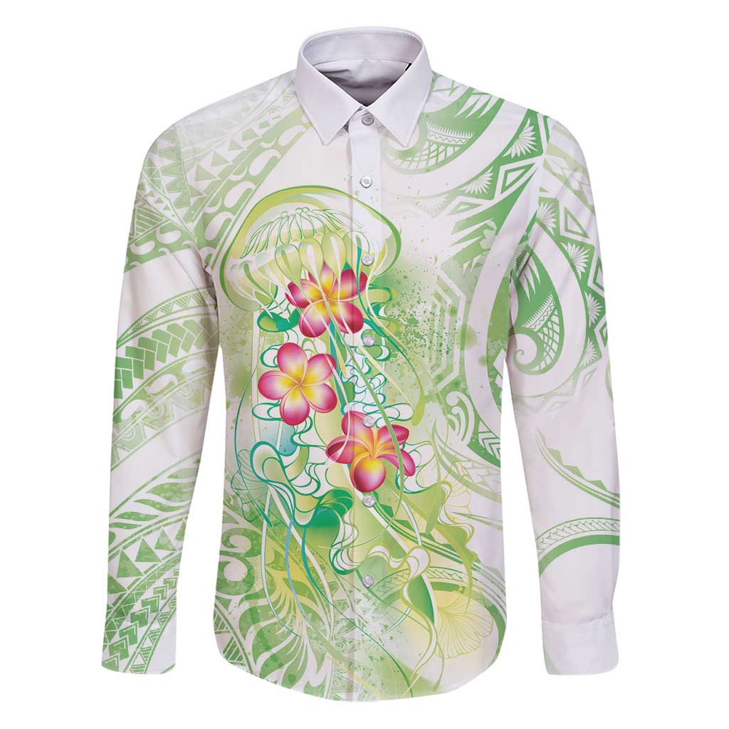 Summer Green Polynesian Jellyfish Family Matching Puletasi and Hawaiian Shirt Watercolor Glows - Polynesian Pride