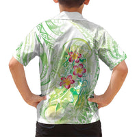 Summer Green Polynesian Jellyfish Family Matching Short Sleeve Bodycon Dress and Hawaiian Shirt Watercolor Glows - Polynesian Pride