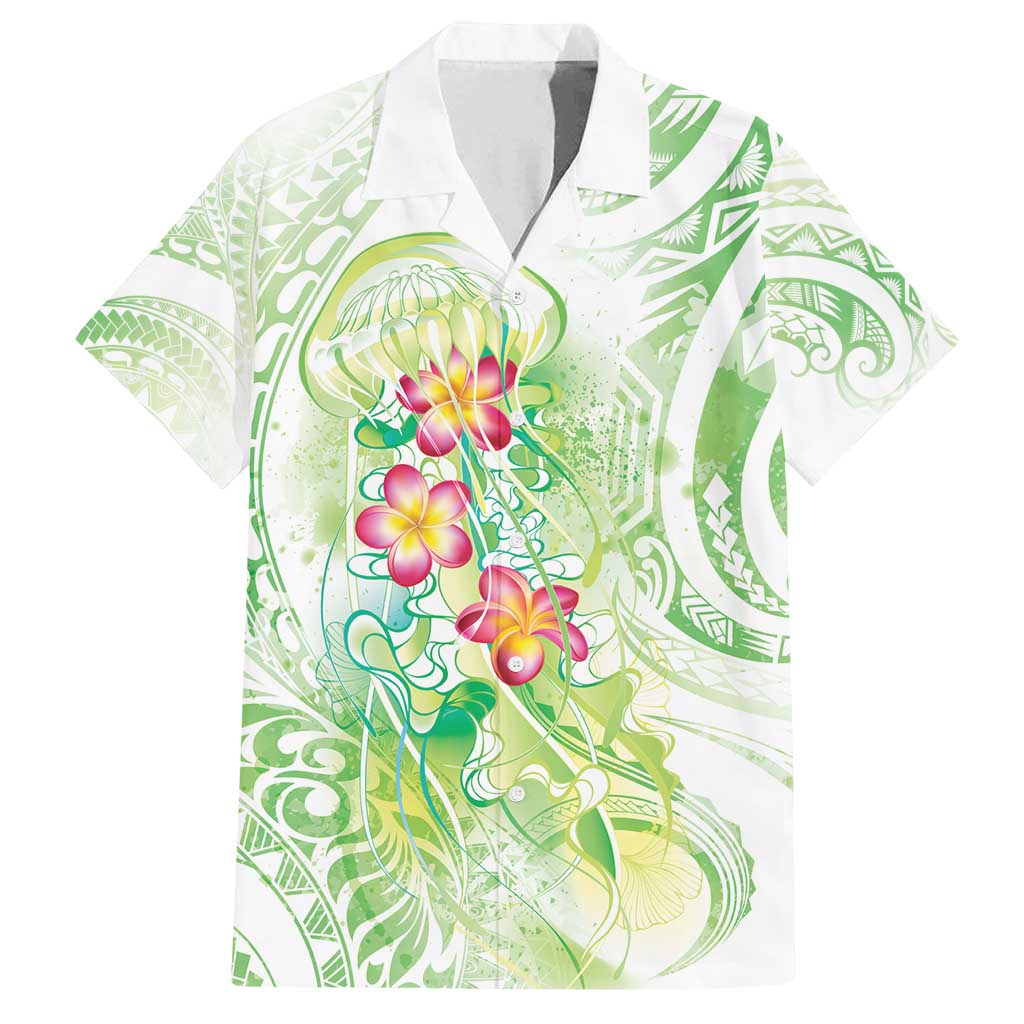 Summer Green Polynesian Jellyfish Family Matching Summer Maxi Dress and Hawaiian Shirt Watercolor Glows - Polynesian Pride