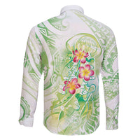 Summer Green Polynesian Jellyfish Family Matching Summer Maxi Dress and Hawaiian Shirt Watercolor Glows - Polynesian Pride