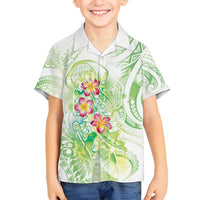 Summer Green Polynesian Jellyfish Family Matching Summer Maxi Dress and Hawaiian Shirt Watercolor Glows - Polynesian Pride