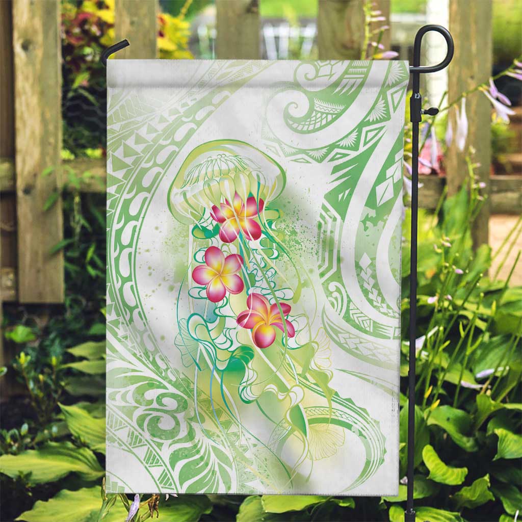 Summer Green Polynesian Jellyfish Garden Flag Watercolor Glows - Polynesian Pride