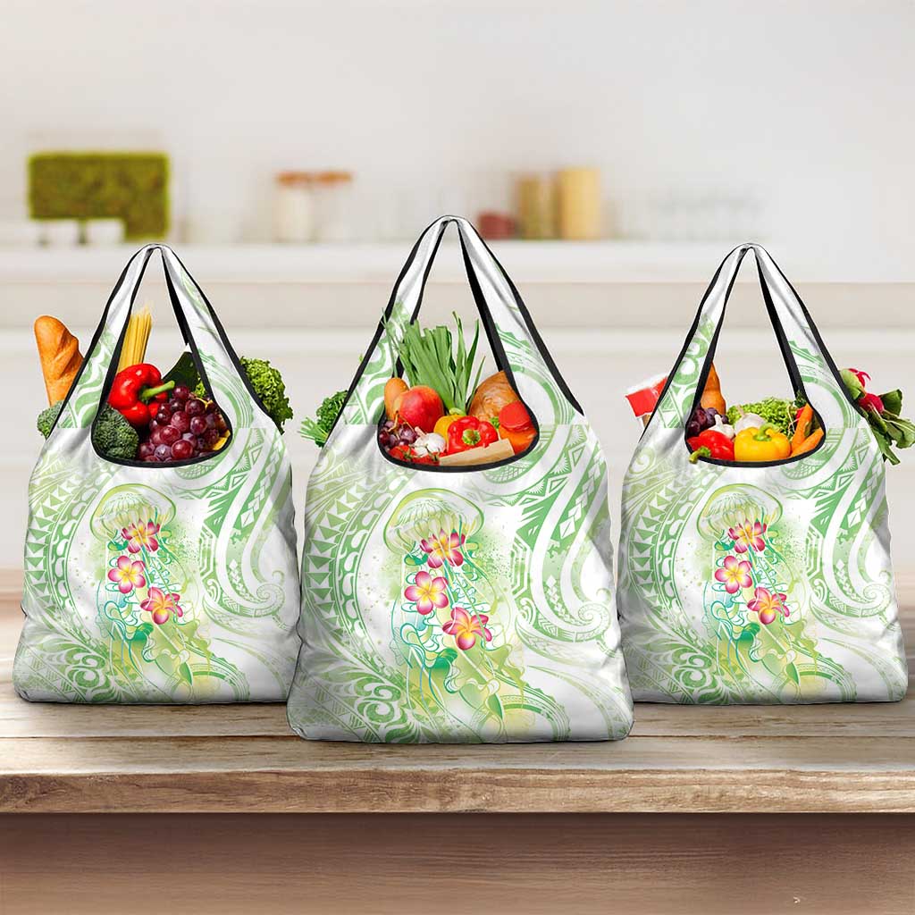 Summer Green Polynesian Jellyfish Grocery Bag Watercolor Glows LT7 3-pack One Size Light Green - Polynesian Pride