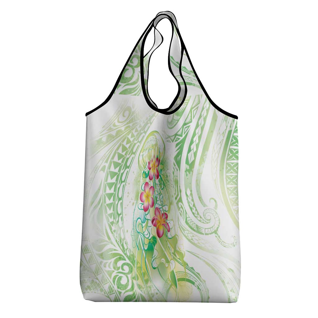 Summer Green Polynesian Jellyfish Grocery Bag Watercolor Glows LT7 - Polynesian Pride