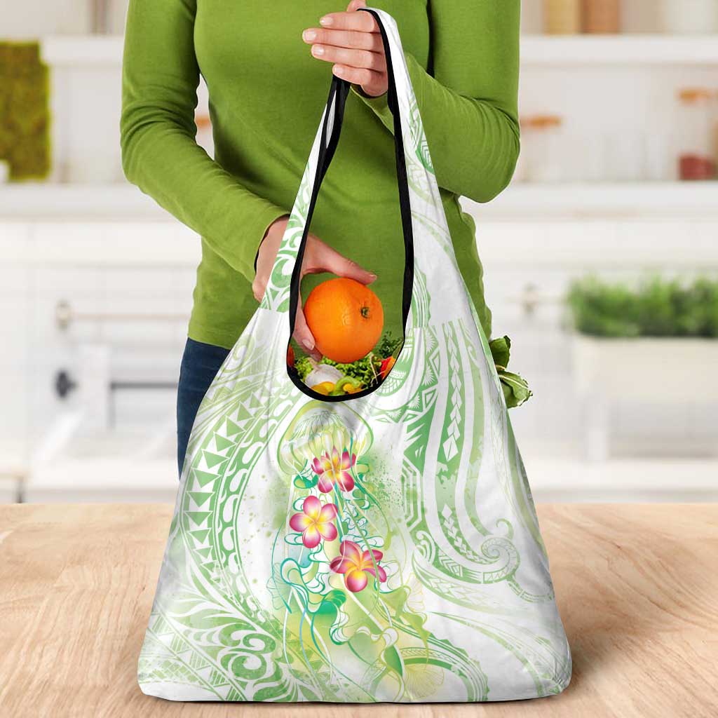 Summer Green Polynesian Jellyfish Grocery Bag Watercolor Glows LT7 - Polynesian Pride
