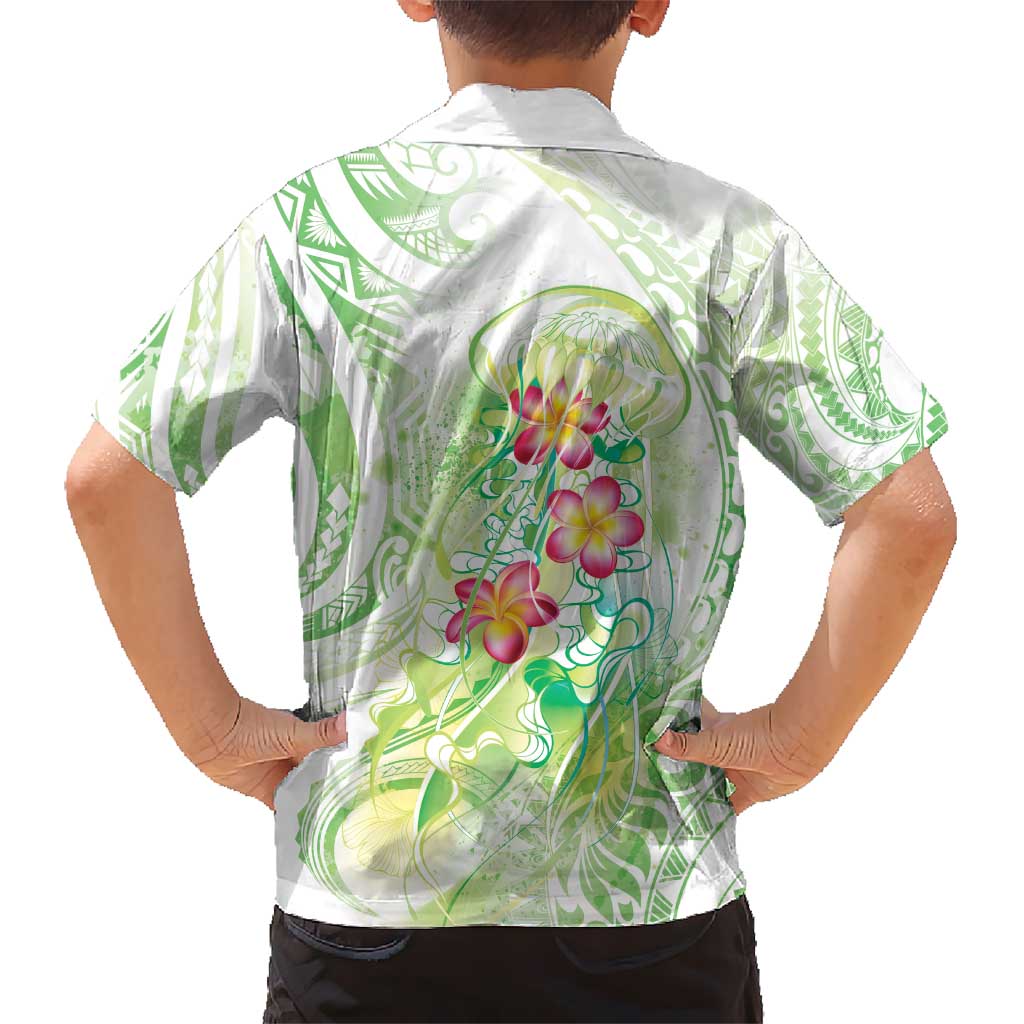 Summer Green Polynesian Jellyfish Hawaiian Shirt Watercolor Glows - Polynesian Pride