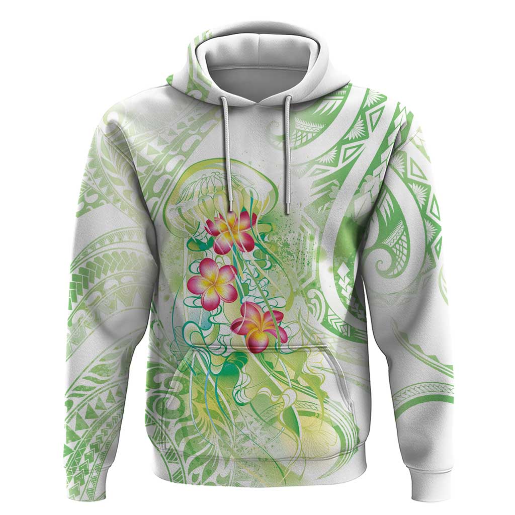 Summer Green Polynesian Jellyfish Hoodie Watercolor Glows - Polynesian Pride