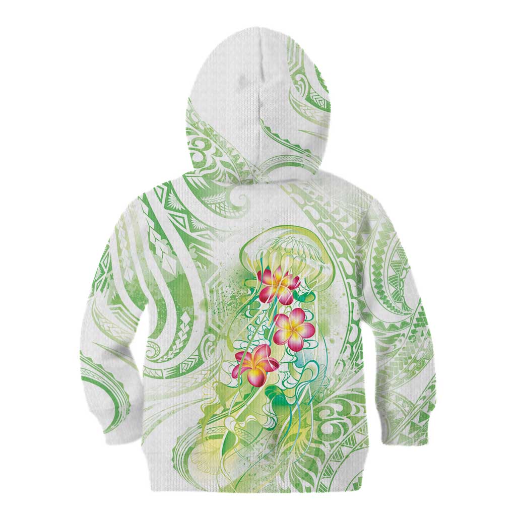 Summer Green Polynesian Jellyfish Kid Hoodie Watercolor Glows - Polynesian Pride