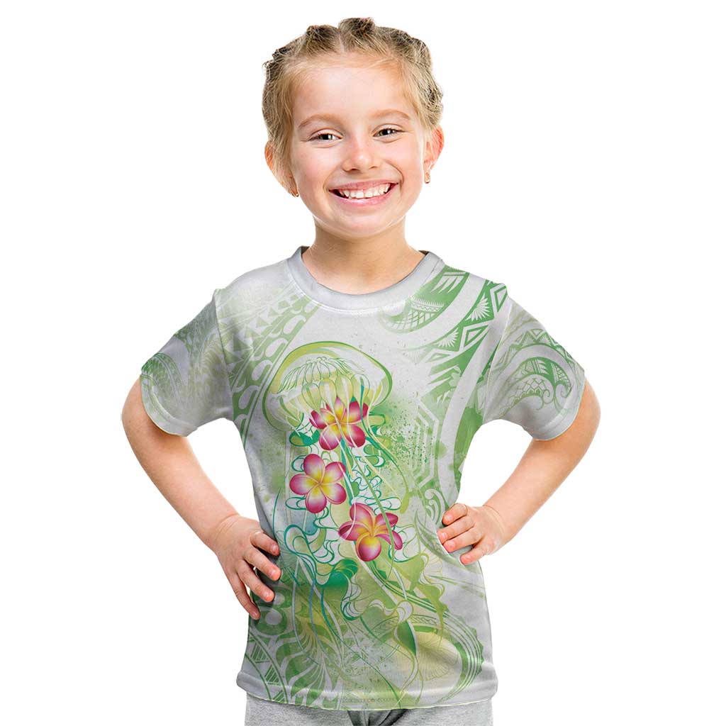 Summer Green Polynesian Jellyfish Kid T Shirt Watercolor Glows - Polynesian Pride