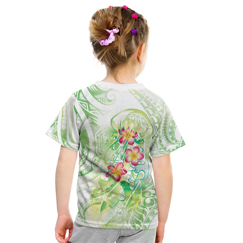 Summer Green Polynesian Jellyfish Kid T Shirt Watercolor Glows - Polynesian Pride