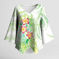 Summer Green Polynesian Jellyfish Kimono Sleeve Blouse Watercolor Glows - Polynesian Pride
