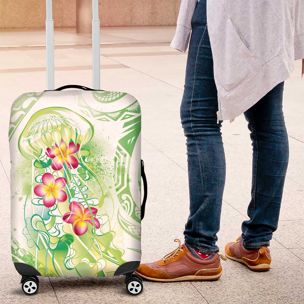 Summer Green Polynesian Jellyfish Luggage Cover Watercolor Glows LT7 Light Green - Polynesian Pride