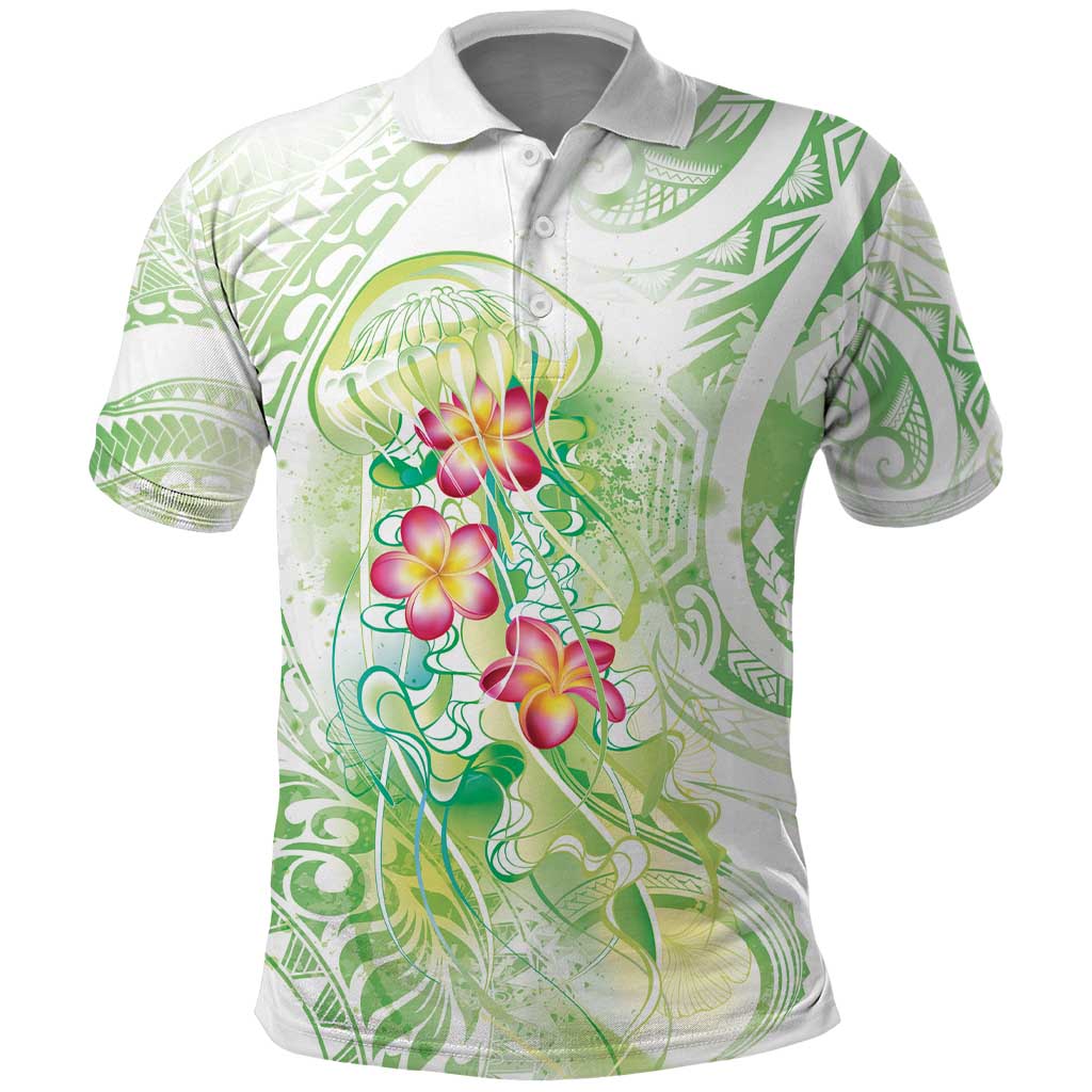 Summer Green Polynesian Jellyfish Polo Shirt Watercolor Glows - Polynesian Pride