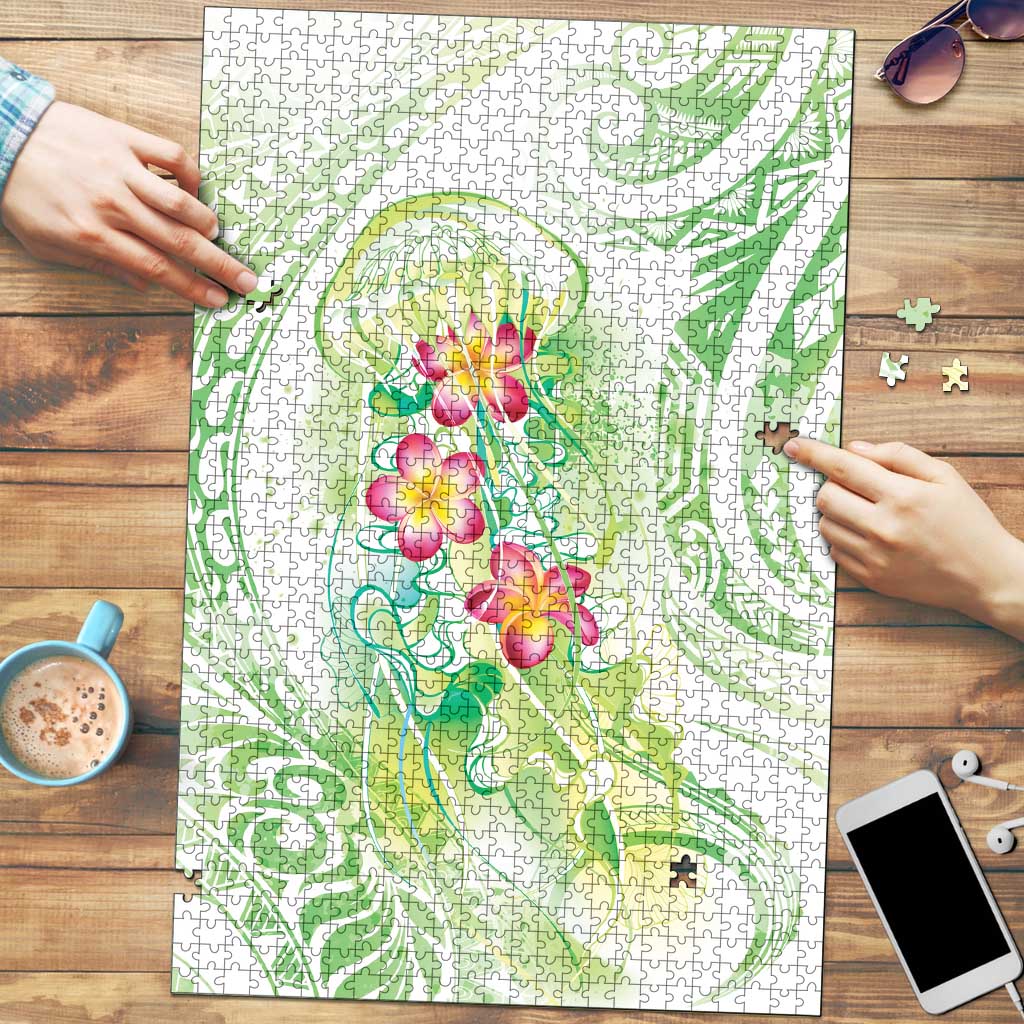 Summer Green Polynesian Jellyfish Puzzle Watercolor Glows LT7 Light Green - Polynesian Pride