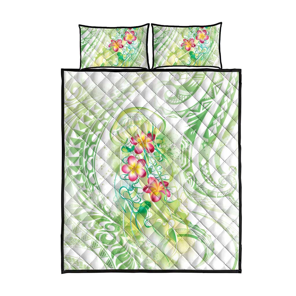 Summer Green Polynesian Jellyfish Quilt Bed Set Watercolor Glows - Polynesian Pride