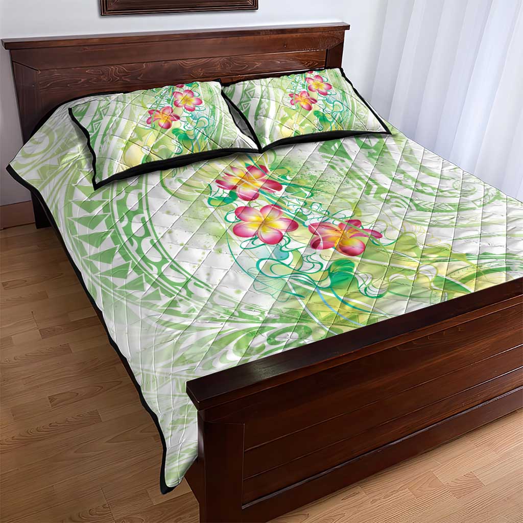 Summer Green Polynesian Jellyfish Quilt Bed Set Watercolor Glows - Polynesian Pride