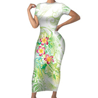 Summer Green Polynesian Jellyfish Short Sleeve Bodycon Dress Watercolor Glows - Polynesian Pride