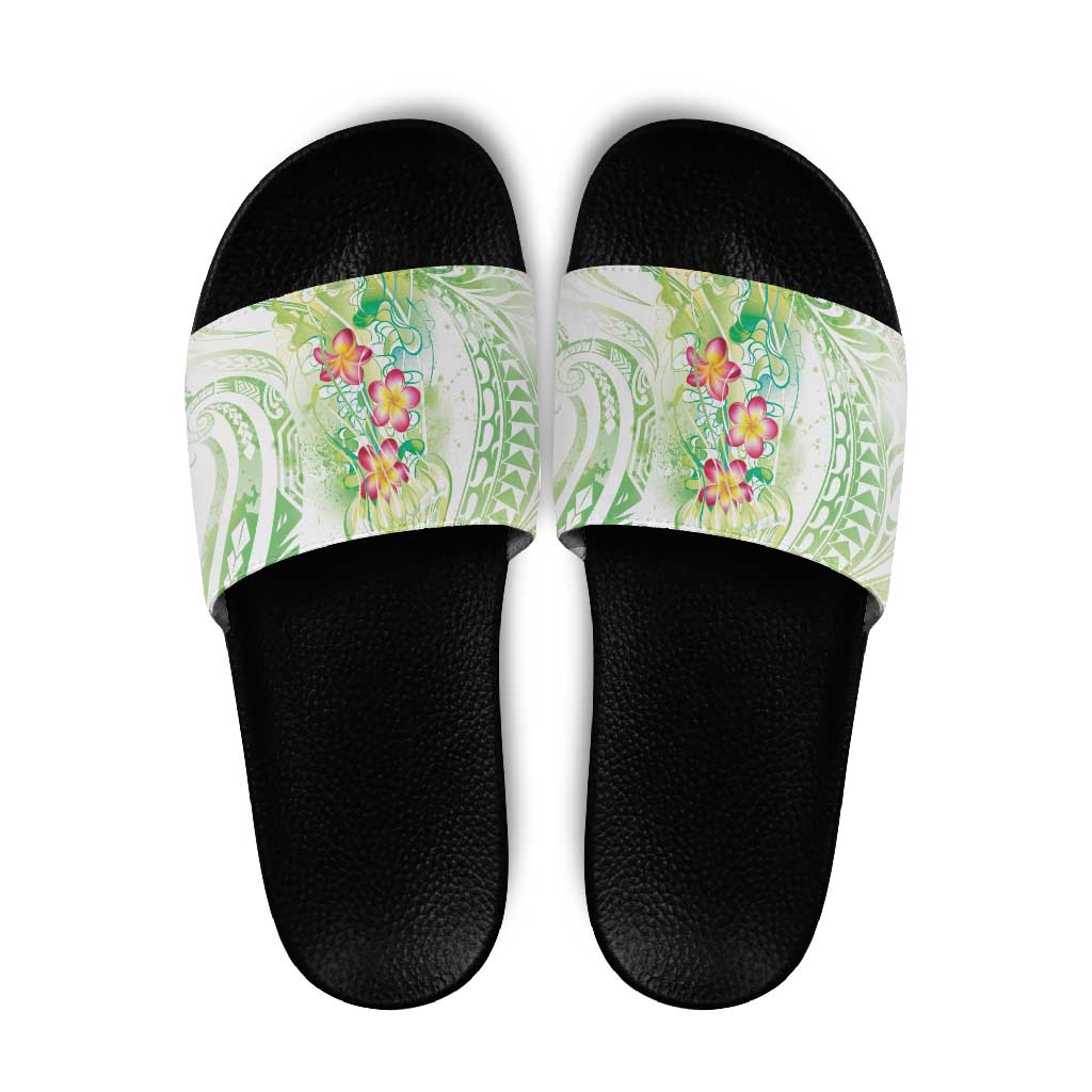 Summer Green Polynesian Jellyfish Slide Sandals Watercolor Glows - Polynesian Pride