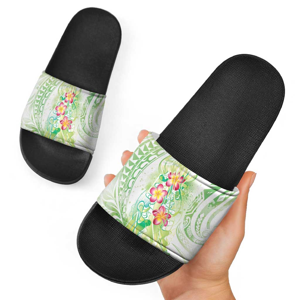 Summer Green Polynesian Jellyfish Slide Sandals Watercolor Glows LT7 - Polynesian Pride