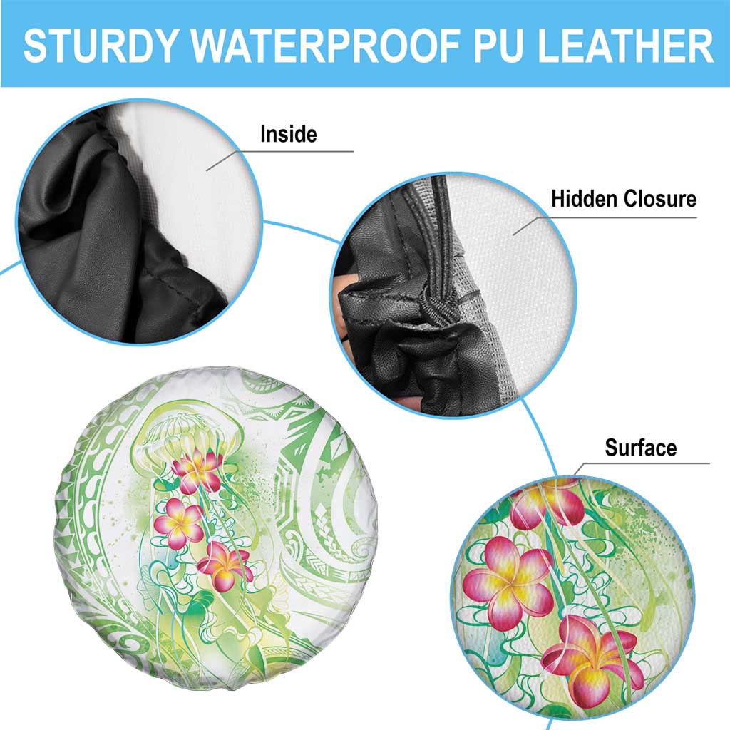 Summer Green Polynesian Jellyfish Spare Tire Cover Watercolor Glows - Polynesian Pride