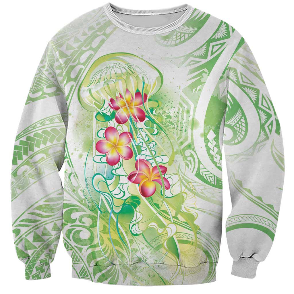 Summer Green Polynesian Jellyfish Sweatshirt Watercolor Glows LT7 Unisex Light Green - Polynesian Pride
