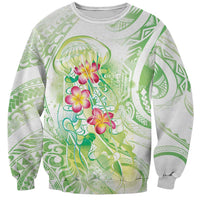 Summer Green Polynesian Jellyfish Sweatshirt Watercolor Glows LT7 Unisex Light Green - Polynesian Pride