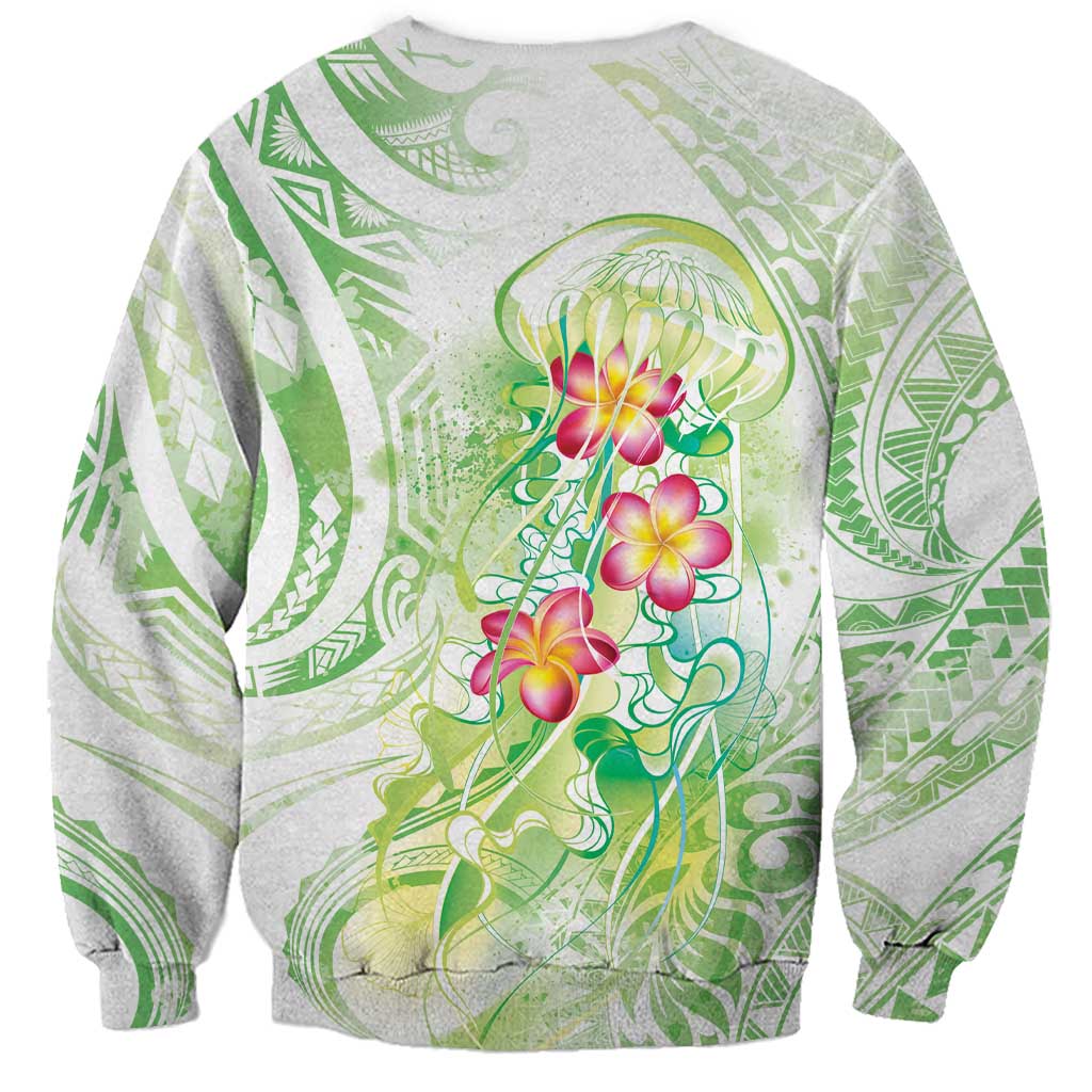 Summer Green Polynesian Jellyfish Sweatshirt Watercolor Glows LT7 - Polynesian Pride