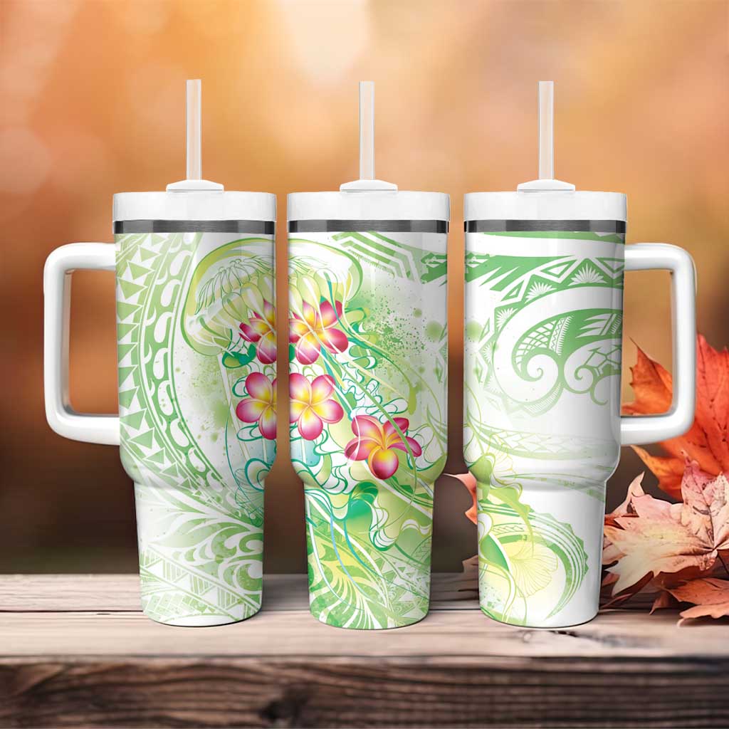 Summer Green Polynesian Jellyfish Tumbler With Handle Watercolor Glows LT7 - Polynesian Pride