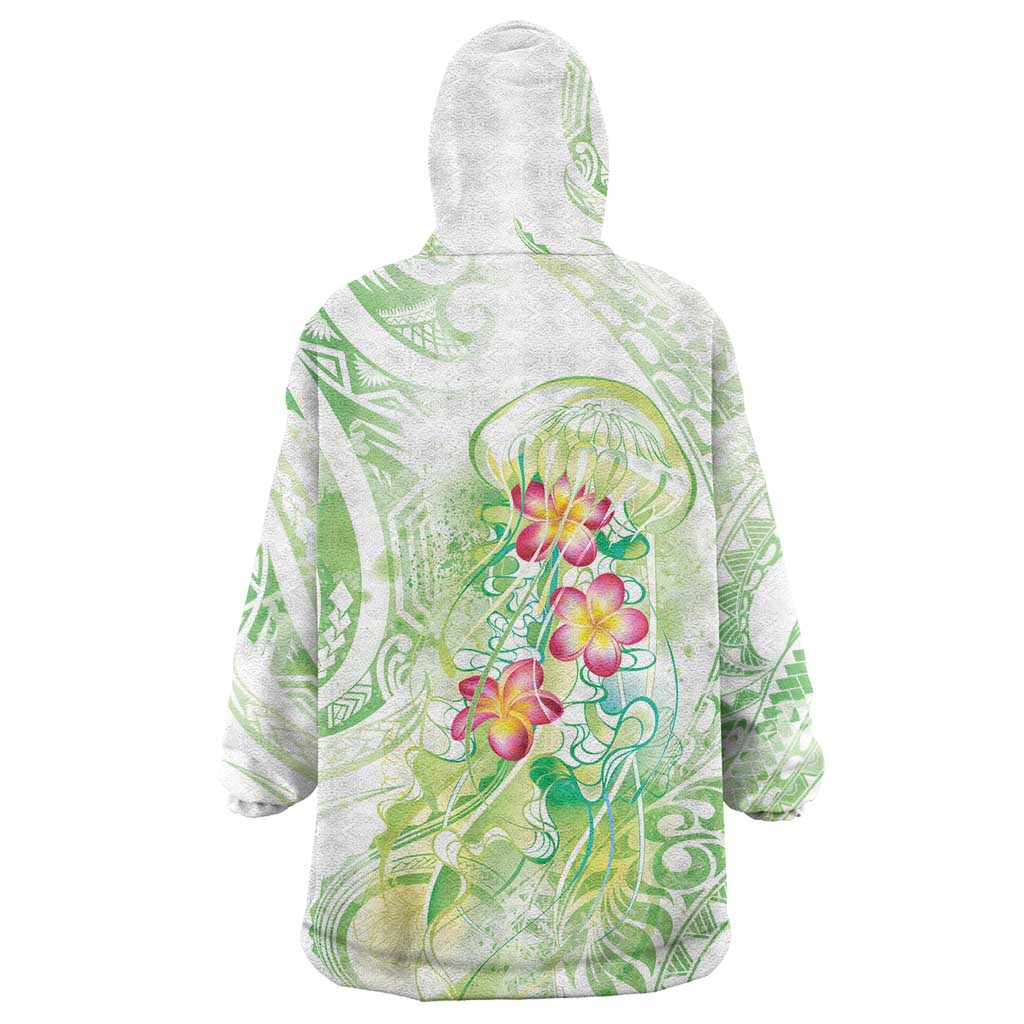 Summer Green Polynesian Jellyfish Wearable Blanket Hoodie Watercolor Glows - Polynesian Pride