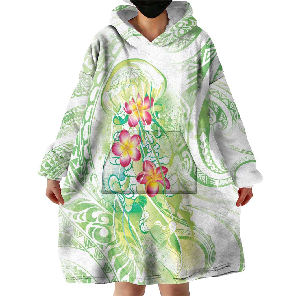 Summer Green Polynesian Jellyfish Wearable Blanket Hoodie Watercolor Glows - Polynesian Pride