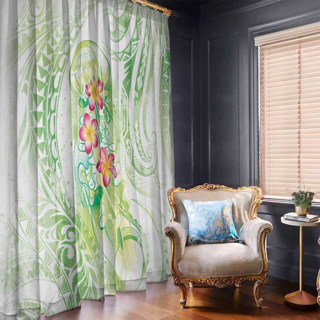 Summer Green Polynesian Jellyfish Window Curtain Watercolor Glows LT7 - Polynesian Pride