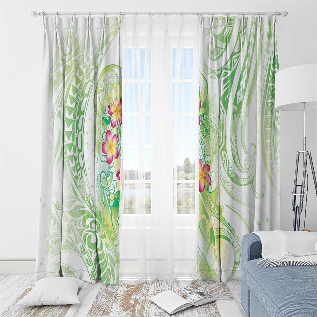 Summer Green Polynesian Jellyfish Window Curtain Watercolor Glows LT7 - Polynesian Pride
