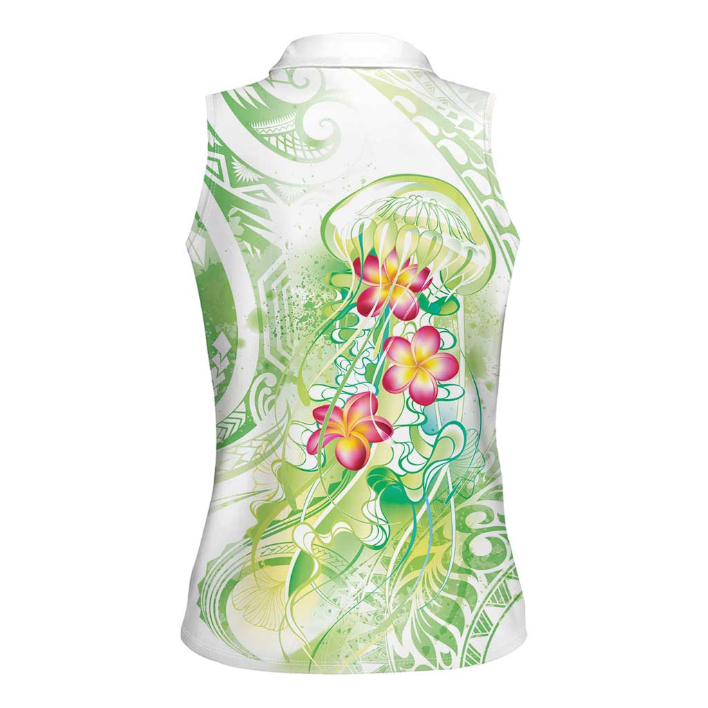 Summer Green Polynesian Jellyfish Women Sleeveless Polo Shirt Watercolor Glows LT7 - Polynesian Pride