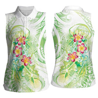 Summer Green Polynesian Jellyfish Women Sleeveless Polo Shirt Watercolor Glows LT7 - Polynesian Pride