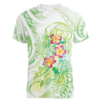 Summer Green Polynesian Jellyfish Women V-Neck T-Shirt Watercolor Glows LT7 - Polynesian Pride