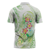 Summer Green Polynesian Jellyfish Zipper Polo Shirt Watercolor Glows LT7 - Polynesian Pride