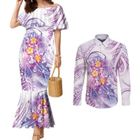 Lavender Polynesian Jellyfish Couples Matching Mermaid Dress and Long Sleeve Button Shirt Watercolor Glows LT7 Lavender - Polynesian Pride
