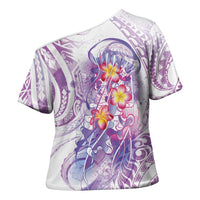 Lavender Polynesian Jellyfish Cross Shoulder Shirt Watercolor Glows LT7 - Polynesian Pride