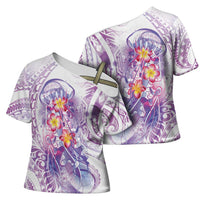 Lavender Polynesian Jellyfish Cross Shoulder Shirt Watercolor Glows LT7 - Polynesian Pride