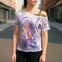 Lavender Polynesian Jellyfish Cross Shoulder Shirt Watercolor Glows LT7 - Polynesian Pride
