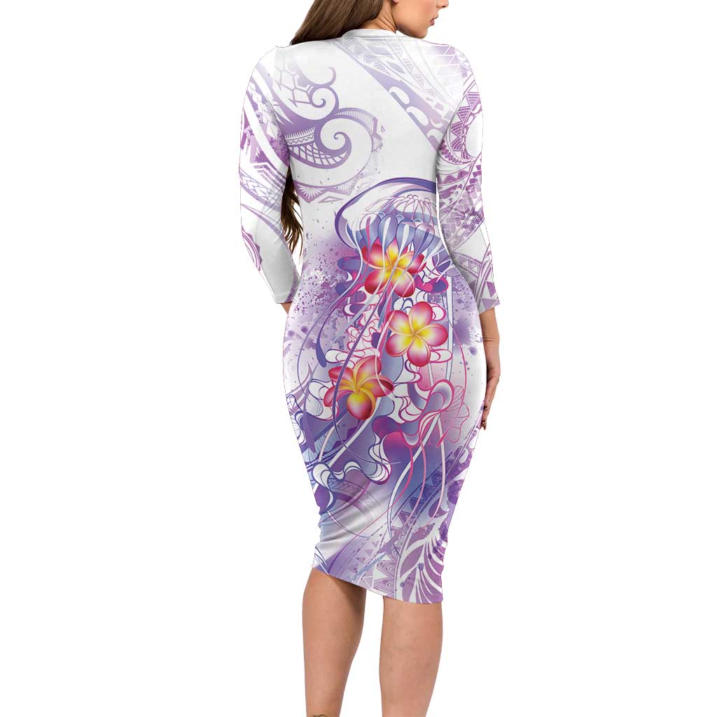 Lavender Polynesian Jellyfish Family Matching Long Sleeve Bodycon Dress and Hawaiian Shirt Watercolor Glows - Polynesian Pride