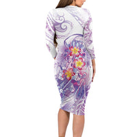 Lavender Polynesian Jellyfish Family Matching Long Sleeve Bodycon Dress and Hawaiian Shirt Watercolor Glows - Polynesian Pride