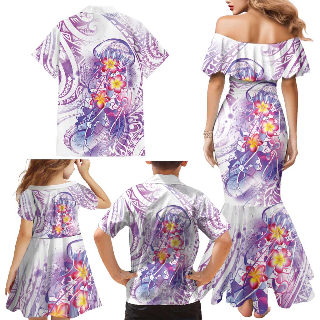 Lavender Polynesian Jellyfish Family Matching Mermaid Dress and Hawaiian Shirt Watercolor Glows - Polynesian Pride