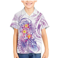 Lavender Polynesian Jellyfish Family Matching Mermaid Dress and Hawaiian Shirt Watercolor Glows - Polynesian Pride