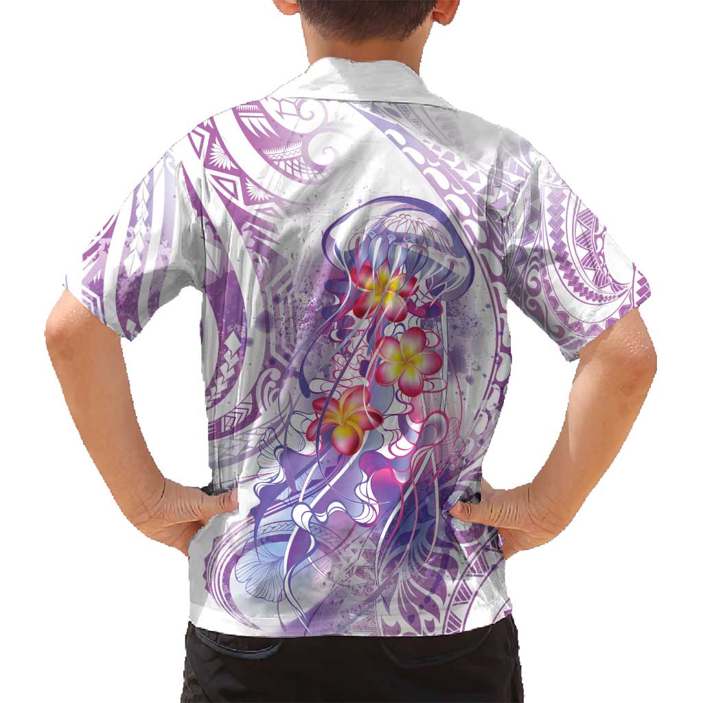 Lavender Polynesian Jellyfish Family Matching Off Shoulder Maxi Dress and Hawaiian Shirt Watercolor Glows - Polynesian Pride