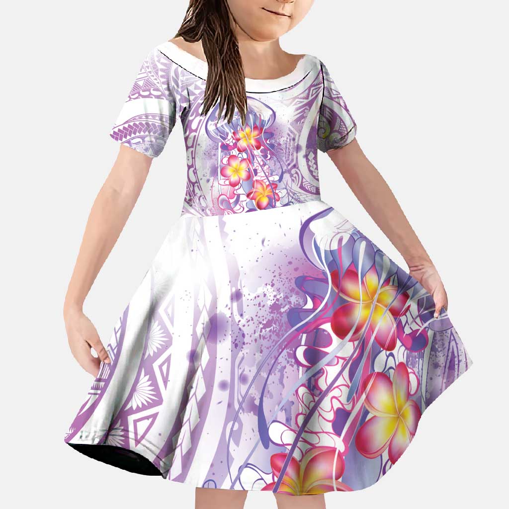 Lavender Polynesian Jellyfish Family Matching Off Shoulder Maxi Dress and Hawaiian Shirt Watercolor Glows - Polynesian Pride