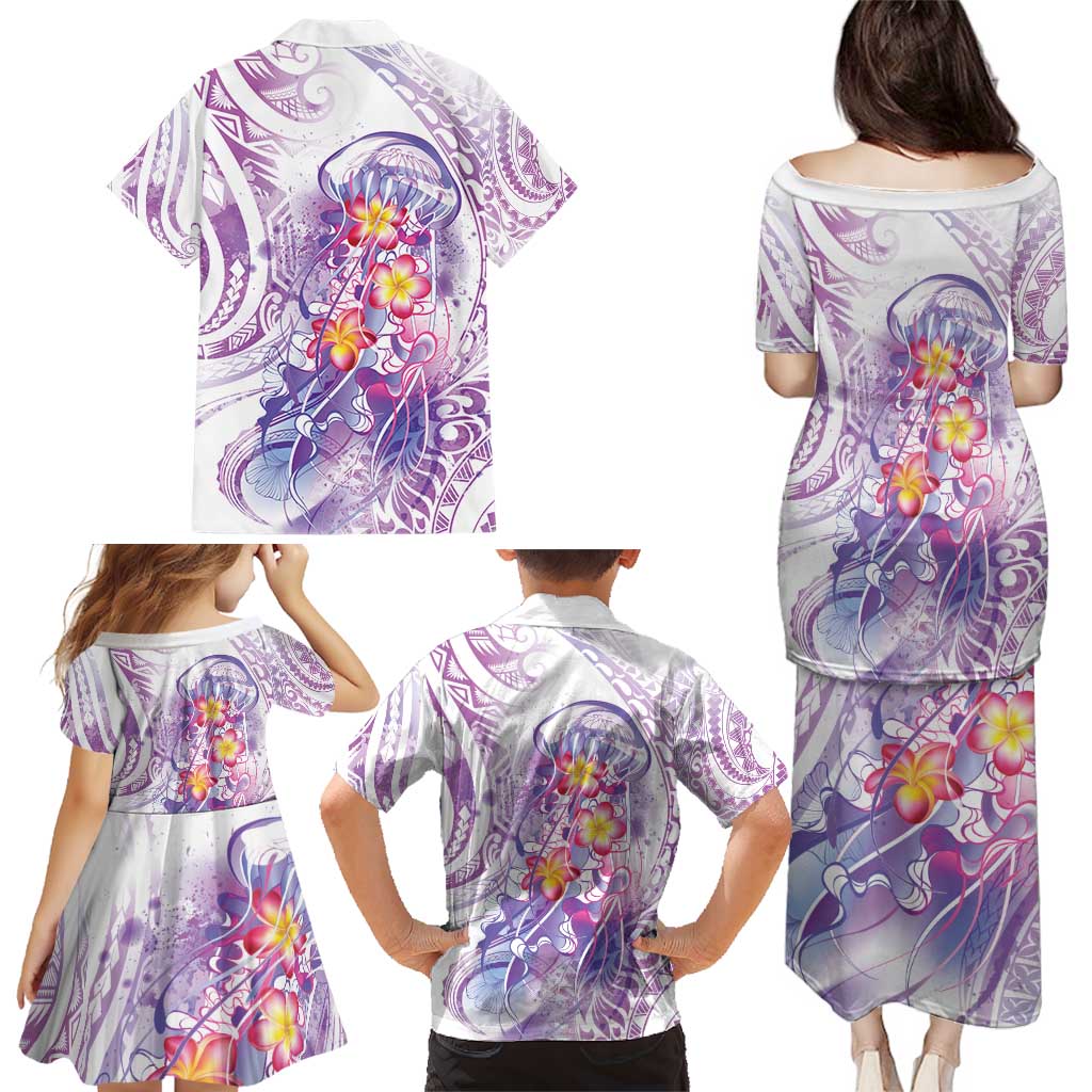 Lavender Polynesian Jellyfish Family Matching Puletasi and Hawaiian Shirt Watercolor Glows LT7 - Polynesian Pride