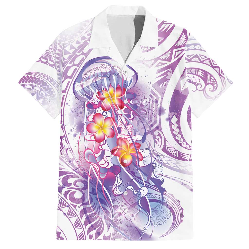 Lavender Polynesian Jellyfish Family Matching Puletasi and Hawaiian Shirt Watercolor Glows LT7 Dad's Shirt - Short Sleeve Lavender - Polynesian Pride