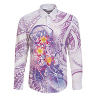 Lavender Polynesian Jellyfish Family Matching Puletasi and Hawaiian Shirt Watercolor Glows LT7 Dad's Shirt - Long Sleeve Lavender - Polynesian Pride
